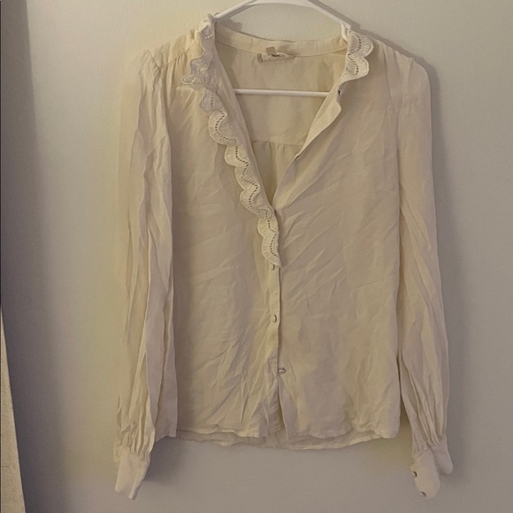 Sezane Cream Blouse with Lace Trim - Picture 1 of 2